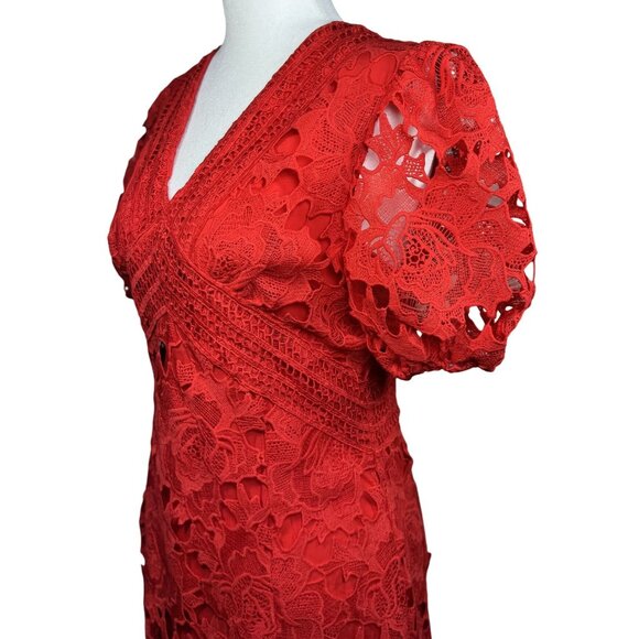 NEW BEULAH STYLE Size M Womens Red Lace Mini Dress Boho Peasant Beach Summer - Picture 6 of 16